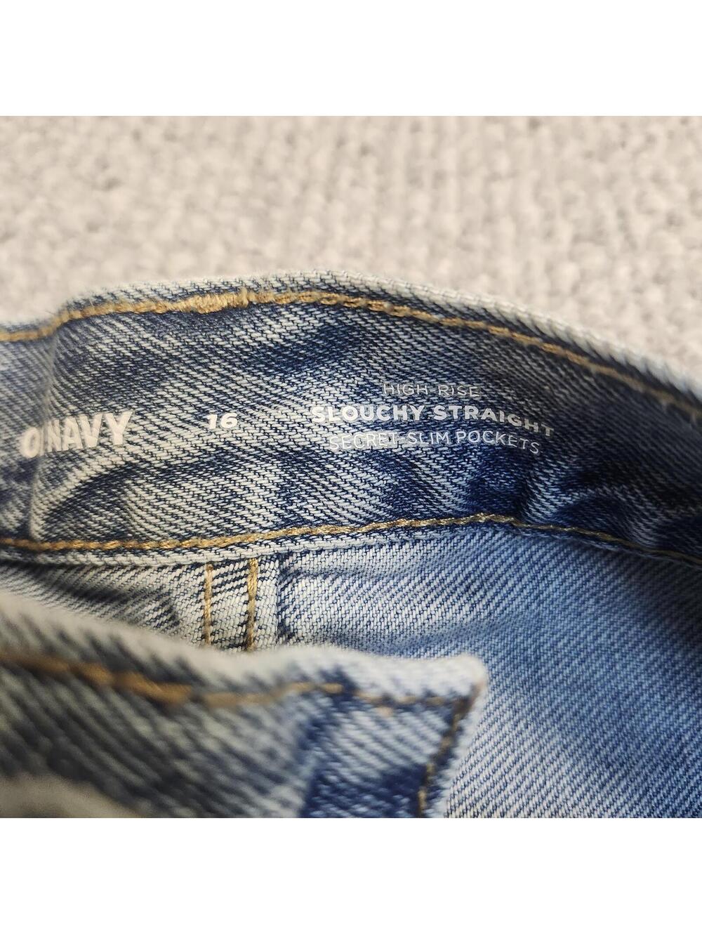 Old Navy Hi-Rise Slouchy Straight Jeans Size 16 Distressed Frayed Hem - Picture 7 of 8